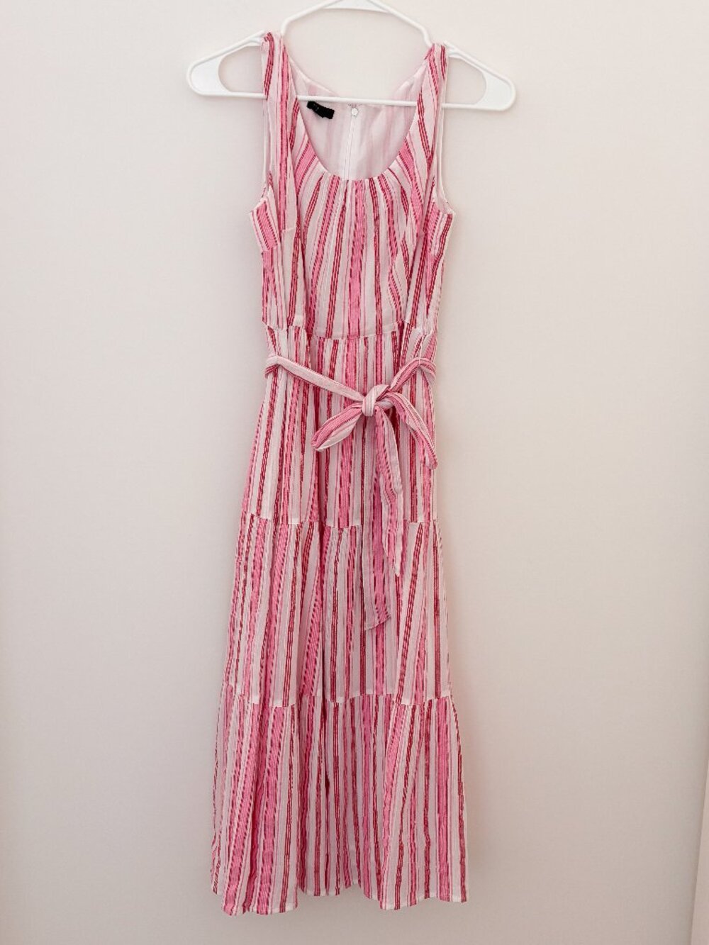 Talbots Petite Pink White Stripe Tiered Cotton Midi Dress 4P